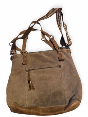 THE SAK Ashland Leather Crossbody Shoulder Bag Taupe Brown Embossed Boho
